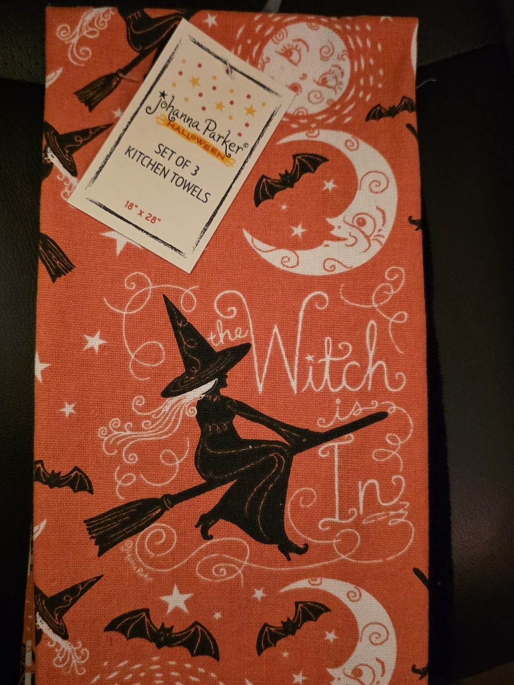 Johanna Parker Halloween Orange Witch Kitchen Towel - Set of 3